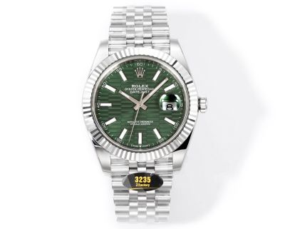 Rolex Datejust 3235 Movement 41mm 904L Steel Green Face Index Jubilee Band Watch